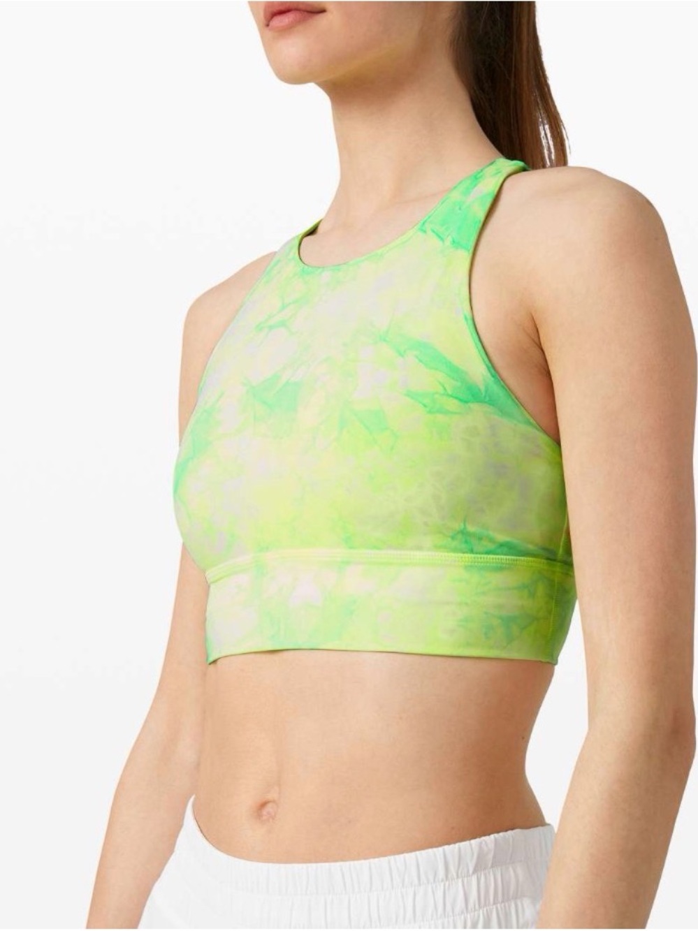 Lululemon Energy Bra High Neck Long Line Bright Green Yellow Tie Dye Size 10